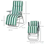 Outsunny Set 2 sezlonguri de Gradina pentru Plaja cu Brate Reclinabile, Alb si Verde 