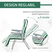 Outsunny Set 2 sezlonguri de Gradina pentru Plaja cu Brate Reclinabile, Alb si Verde 