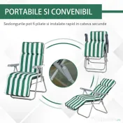 Outsunny Set 2 sezlonguri de Gradina pentru Plaja cu Brate Reclinabile, Alb si Verde 