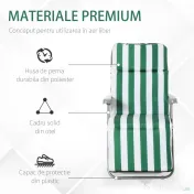 Outsunny Set 2 sezlonguri de Gradina pentru Plaja cu Brate Reclinabile, Alb si Verde 