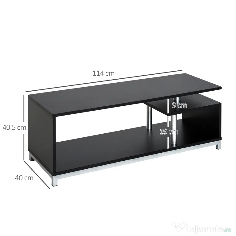 HOMCOM Mobilier TV din Lemn, Negru, 114x40x40.5cm