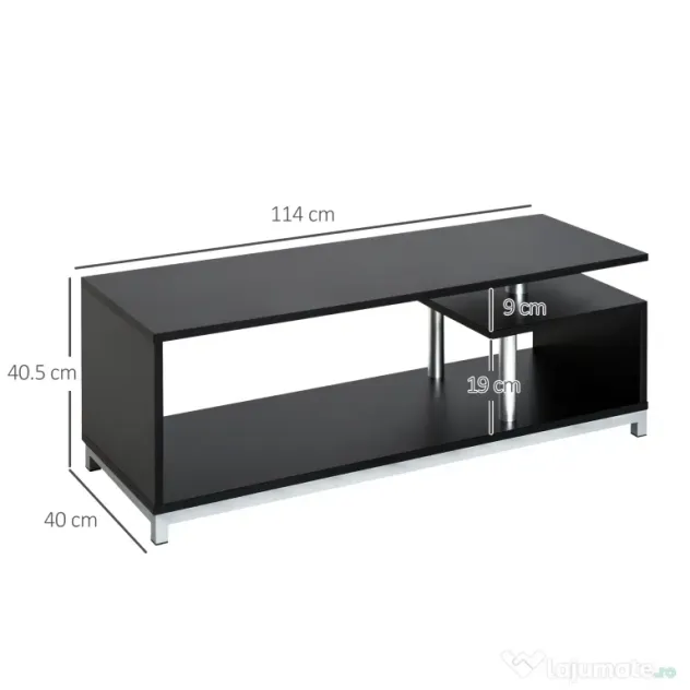 HOMCOM Mobilier TV din Lemn, Negru, 114x40x40.5cm