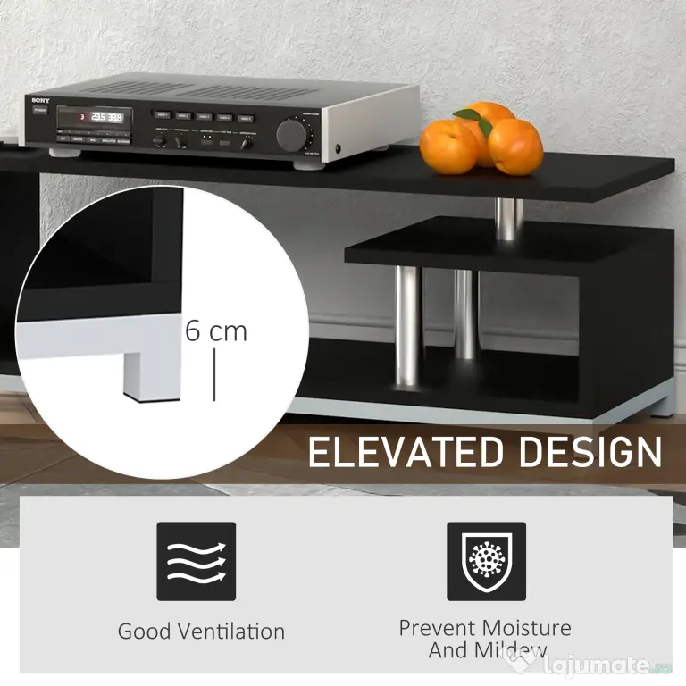 HOMCOM Mobilier TV din Lemn, Negru, 114x40x40.5cm