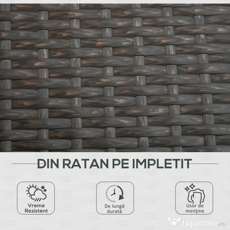 Outsunny Sezlong cu 2 Locuri din PE Ratan Maro cu Saltea Alba 195 x 120 x 28 cm