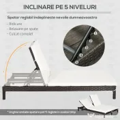 Outsunny Sezlong cu 2 Locuri din PE Ratan Maro cu Saltea Alba 195 x 120 x 28 cm