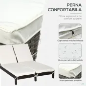 Outsunny Sezlong cu 2 Locuri din PE Ratan Maro cu Saltea Alba 195 x 120 x 28 cm