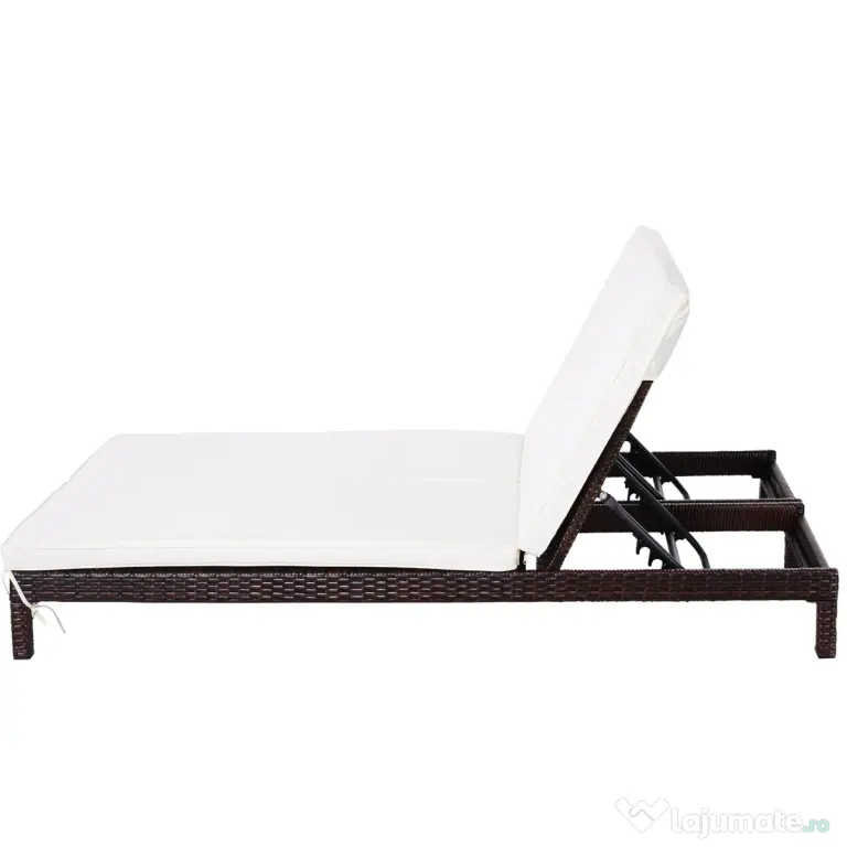 Outsunny Sezlong cu 2 Locuri din PE Ratan Maro cu Saltea Alba 195 x 120 x 28 cm