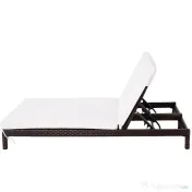 Outsunny Sezlong cu 2 Locuri din PE Ratan Maro cu Saltea Alba 195 x 120 x 28 cm