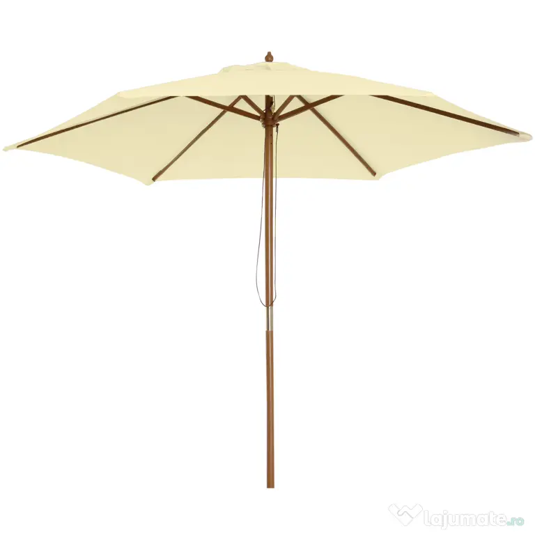 Outsunny Umbrelă de Grădină Pătrată cu Cadru din Lemn, pentru Terasă, Curte sau Piscină, Protecție Solară, 2.5x2.5 m, Crem