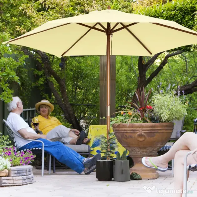 Outsunny Umbrelă de Grădină Pătrată cu Cadru din Lemn, pentru Terasă, Curte sau Piscină, Protecție Solară, 2.5x2.5 m, Crem