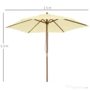 Outsunny Umbrelă de Grădină Pătrată cu Cadru din Lemn, pentru Terasă, Curte sau Piscină, Protecție Solară, 2.5x2.5 m, Crem 