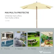 Outsunny Umbrelă de Grădină Pătrată cu Cadru din Lemn, pentru Terasă, Curte sau Piscină, Protecție Solară, 2.5x2.5 m, Crem 