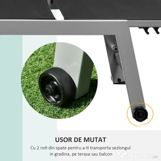 Sezlong Outsunny Pat de Plaja pliabil cu bureta in textilene Negru si Argintiu