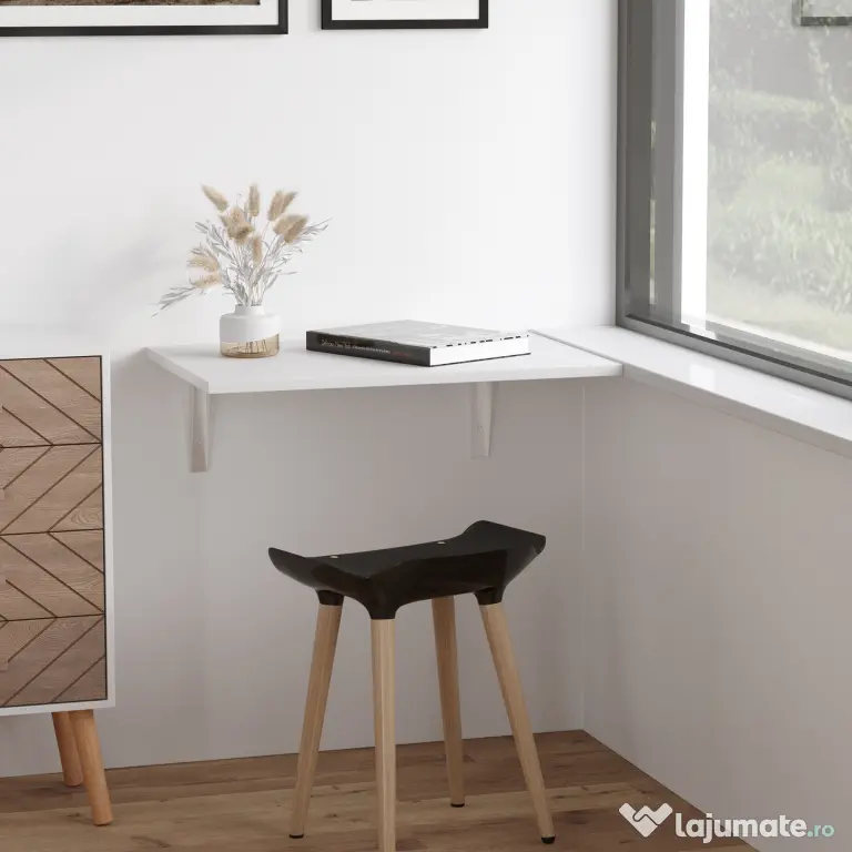 Homcom Masuta Perete Rabatabila – MDF & Metal, Ideala pentru Spatii Mici