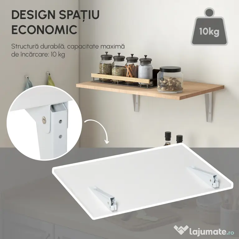 Homcom Masuta Perete Rabatabila – MDF & Metal, Ideala pentru Spatii Mici
