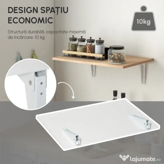 Homcom Masuta Perete Rabatabila – MDF & Metal, Ideala pentru Spatii Mici
