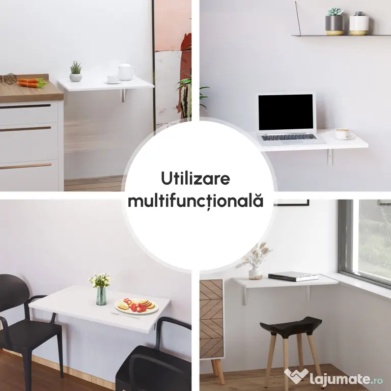 Homcom Masuta Perete Rabatabila – MDF & Metal, Ideala pentru Spatii Mici