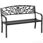 Outsunny Banca de gradina din metal cu spătar decorat, 127x60x87cm – negru