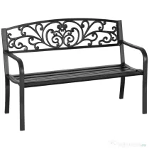 Outsunny Banca de gradina din metal cu spătar decorat, 127x60x87cm – negru