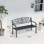 Outsunny Banca de gradina din metal cu spătar decorat, 127x60x87cm – negru 