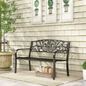 Outsunny Banca de gradina din metal cu spătar decorat, 127x60x87cm – negru 