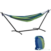 Outsunny Hamac de Grădină Suspendat 310x117 cm cu Înălțime Reglabilă și Suport, Capacitate 120 kg, Hamac Autoportant cu Geantă de Transport, pentru Camping, Grădină, Balcon, Patio, Verde și Albastru