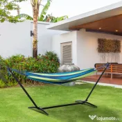 Outsunny Hamac de Grădină Suspendat 310x117 cm cu Înălțime Reglabilă și Suport, Capacitate 120 kg, Hamac Autoportant cu Geantă de Transport, pentru Camping, Grădină, Balcon, Patio, Verde și Albastru