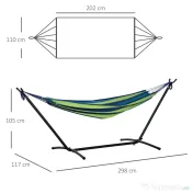 Outsunny Hamac de Grădină Suspendat 310x117 cm cu Înălțime Reglabilă și Suport, Capacitate 120 kg, Hamac Autoportant cu Geantă de Transport, pentru Camping, Grădină, Balcon, Patio, Verde și Albastru