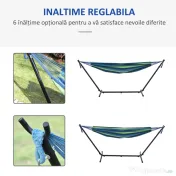 Outsunny Hamac de Grădină Suspendat 310x117 cm cu Înălțime Reglabilă și Suport, Capacitate 120 kg, Hamac Autoportant cu Geantă de Transport, pentru Camping, Grădină, Balcon, Patio, Verde și Albastru