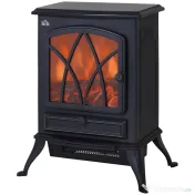 HOMCOM Șemineu Electric cu Efect de Flacără Stil Retro, Termostat 1000-2000W și Lumină Reglabilă, Negru 