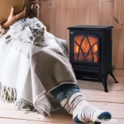 HOMCOM Șemineu Electric cu Efect de Flacără Stil Retro, Termostat 1000-2000W și Lumină Reglabilă, Negru 