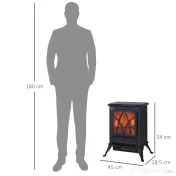 HOMCOM Șemineu Electric cu Efect de Flacără Stil Retro, Termostat 1000-2000W și Lumină Reglabilă, Negru 