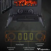 HOMCOM Șemineu Electric cu Efect de Flacără Stil Retro, Termostat 1000-2000W și Lumină Reglabilă, Negru 