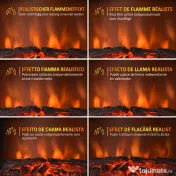 HOMCOM Șemineu Electric cu Efect de Flacără Stil Retro, Termostat 1000-2000W și Lumină Reglabilă, Negru 