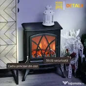 HOMCOM Șemineu Electric cu Efect de Flacără Stil Retro, Termostat 1000-2000W și Lumină Reglabilă, Negru 