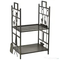 Outsunny Suport Lemne de Foc din Fier Forjat cu Instrumente pentru Semineu si Manere, Baza Suport Lemne Inaltata si Decorata, 51.5x33x77cm - Negru