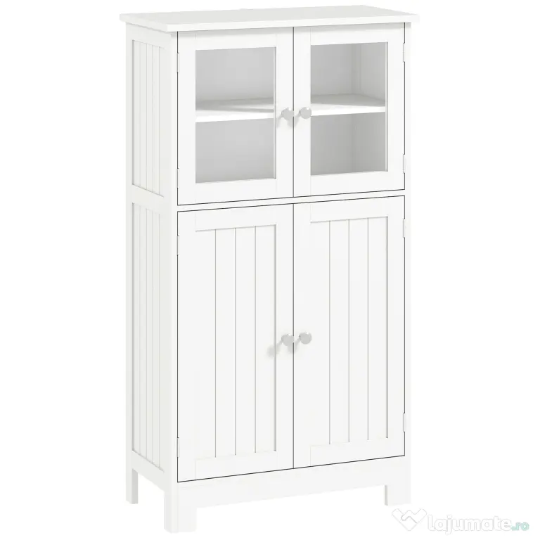 kleankin Mobiletto Bagno con due Armadietti, Ante in Vetro e Ripiano Regolabile, 60x30x108.5 cm, Bianco
