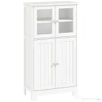 kleankin Mobiletto Bagno con due Armadietti, Ante in Vetro e Ripiano Regolabile, 60x30x108.5 cm, Bianco