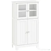kleankin Mobiletto Bagno con due Armadietti, Ante in Vetro e Ripiano Regolabile, 60x30x108.5 cm, Bianco 