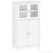 kleankin Mobiletto Bagno con due Armadietti, Ante in Vetro e Ripiano Regolabile, 60x30x108.5 cm, Bianco