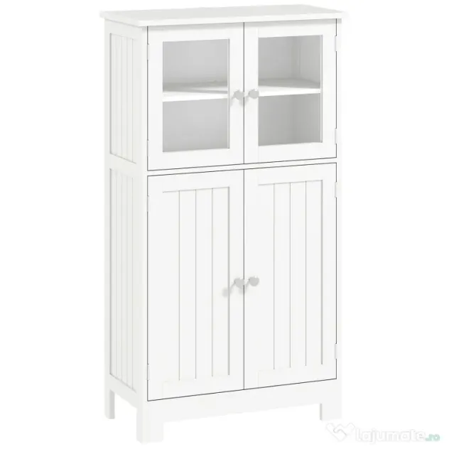kleankin Mobiletto Bagno con due Armadietti, Ante in Vetro e Ripiano Regolabile, 60x30x108.5 cm, Bianco