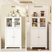kleankin Mobiletto Bagno con due Armadietti, Ante in Vetro e Ripiano Regolabile, 60x30x108.5 cm, Bianco 