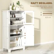 kleankin Mobiletto Bagno con due Armadietti, Ante in Vetro e Ripiano Regolabile, 60x30x108.5 cm, Bianco 