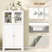 kleankin Mobiletto Bagno con due Armadietti, Ante in Vetro e Ripiano Regolabile, 60x30x108.5 cm, Bianco 