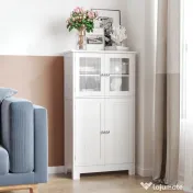 kleankin Mobiletto Bagno con due Armadietti, Ante in Vetro e Ripiano Regolabile, 60x30x108.5 cm, Bianco 
