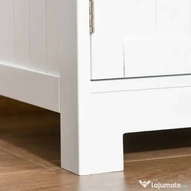 kleankin Mobiletto Bagno con due Armadietti, Ante in Vetro e Ripiano Regolabile, 60x30x108.5 cm, Bianco