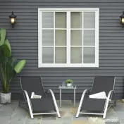 Outsunny Set 2 Sezlonguri de Gradina si 1 Masuta cu Raft din Sticla Negru