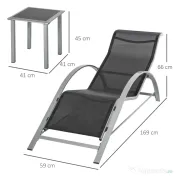Outsunny Set 2 Sezlonguri de Gradina si 1 Masuta cu Raft din Sticla Negru