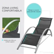 Outsunny Set 2 Sezlonguri de Gradina si 1 Masuta cu Raft din Sticla Negru
