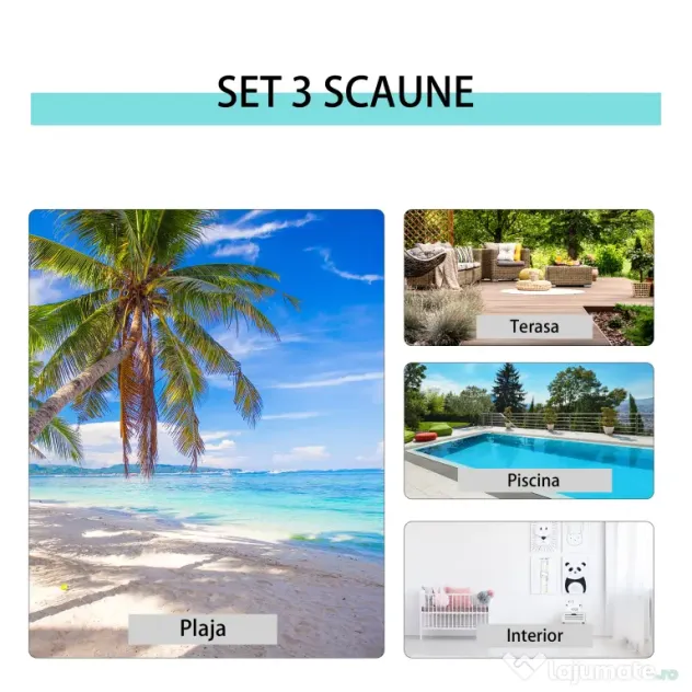 Outsunny Set 2 Sezlonguri de Gradina si 1 Masuta cu Raft din Sticla Negru